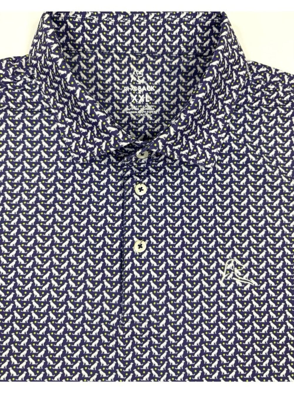 Rhoback Mens Performance Golf Polo Size 2XL Shirt Dog Print Stretch Athleisure